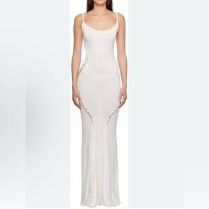Micas Off-White Pleated Maxi Dress NWT | Hollow Out Slip Style Size S